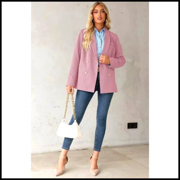 Double Breasted Blazer Jacket Slim Fit Long Sleeve Work Office Casual - Picture 5 of 7